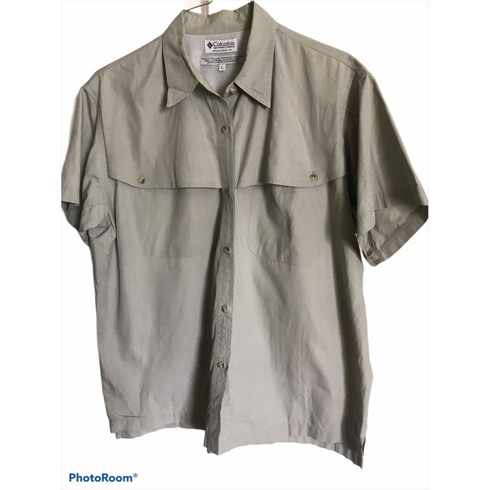 Columbia Men's Khaki PFG Short Sleeve Mesh Lined Upper Back Cape Shirt Size L